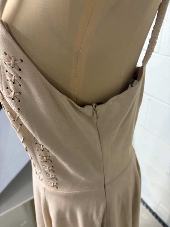 Miss Me Blush Beige Mini Dress Spaghetti Strap Lace-Up Boho Feminine Spring Summ - Picture 5 of 11